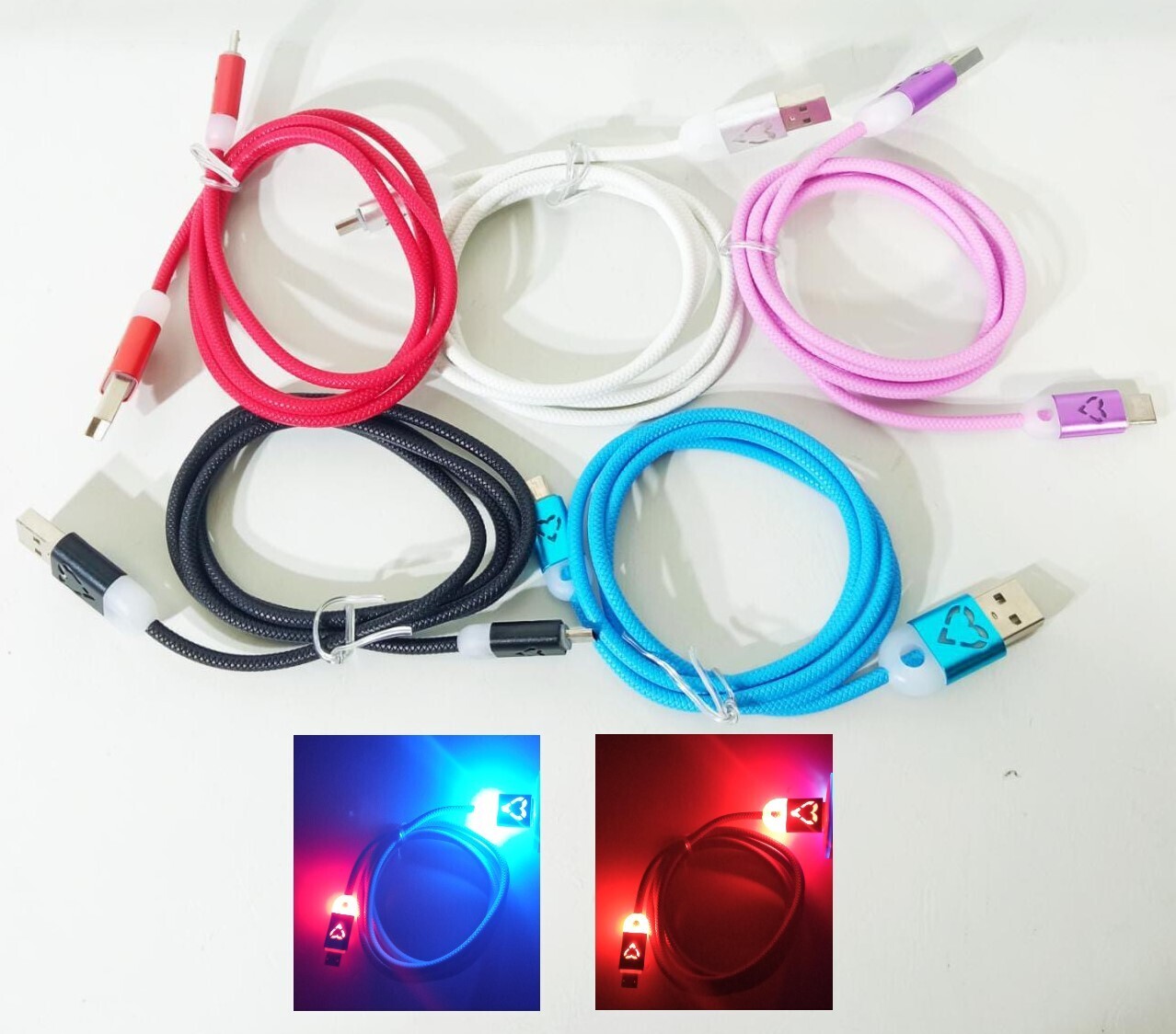 CABLE V8 C/LUZ GOMA 1M