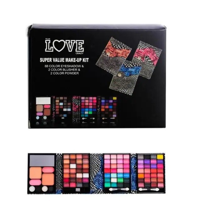 PETACA DE SOMBRAS X 88 COLORES+2 RUBORES +2 POLVOS COMPACTOS EN CAJA INDIVIDUAL 50G CRAZY LOVE