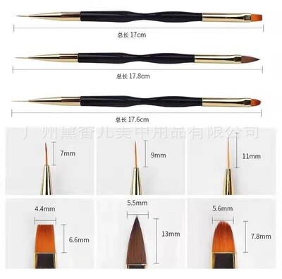 SET 3 PINCELES MANICURA DOBLE PUNTA MULTIFUNCIONAL