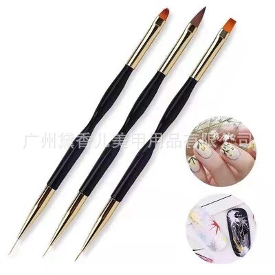 SET 3 PINCELES MANICURA DOBLE PUNTA MULTIFUNCIONAL