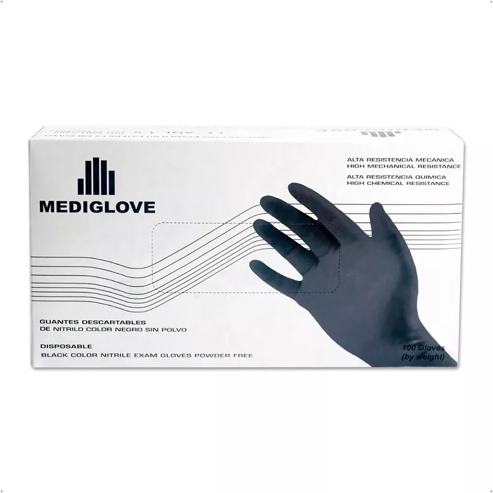 GUANTES NITRILO ANTIDESLIZANTES NEGRO X 100U MEDIGLOVE