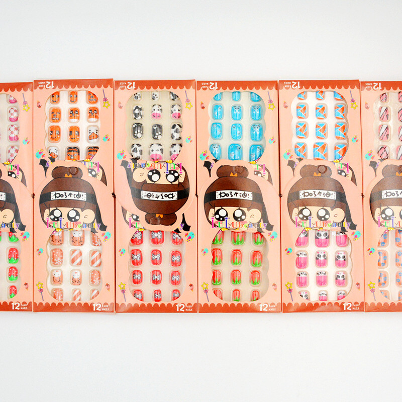 UÑAS POSTIZAS CON DISEÑO PARA NENA 12 PIEZAS CON PEGAMENTO