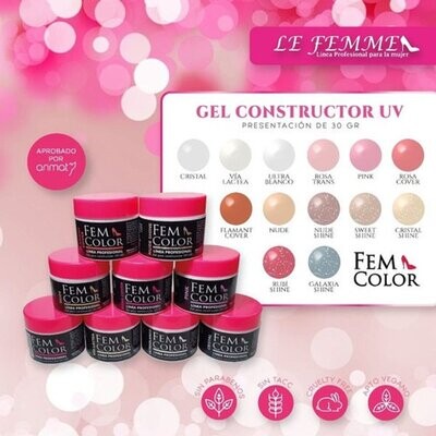 GEL UV/LED FEMCOLOR 30 GR AUTONIVELABLE -CRUELTY FREE - APTO VEGANO - APROBADO POR ANMAT LFME