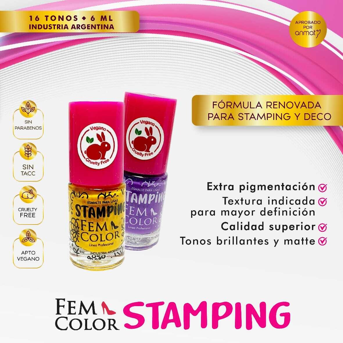 ESMALTE PARA STAMPING 6 ML FEMCOLOR NUEVA FORMULA - CRUELTY FREE-APTO VEGANO 6ML LFME