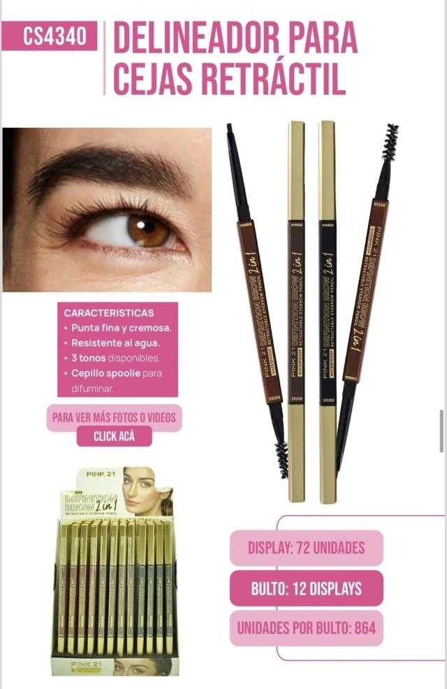 DELINEADOR PARA CEJAS RETRACTIL 2EN1 &quot;DEFINITION BROW 2IN1&quot; PINK21