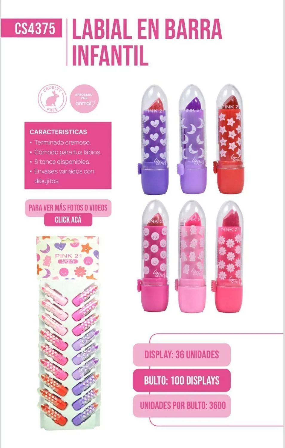 MINI LABIAL EN BARRA INFANTIL &quot;PINK21&quot;