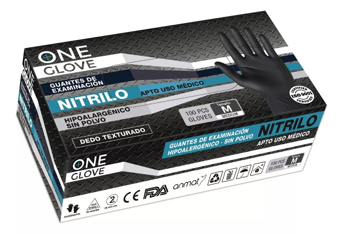 GUANTES NITRILO ONE CARE NEGRO - TALLES   S - M - L