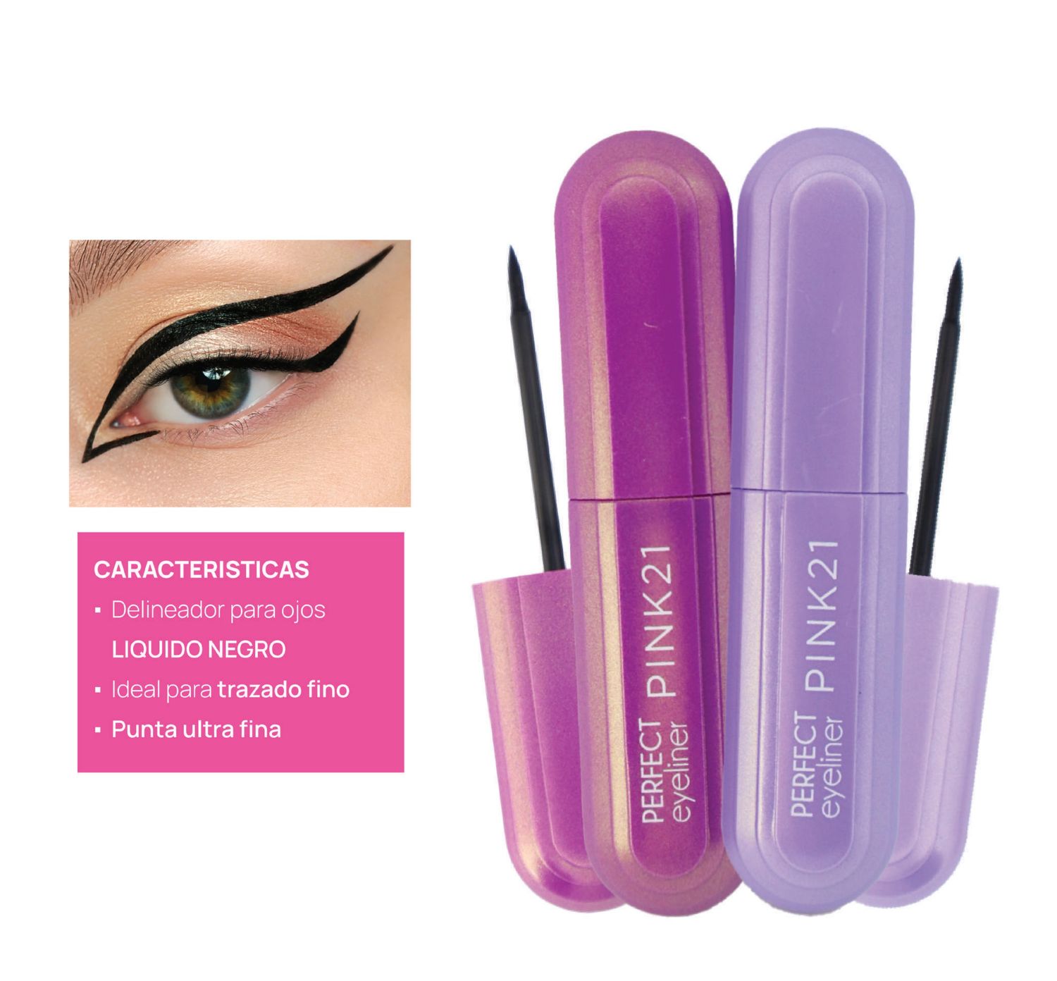 DELINEADOR LIQUIDO NEGRO ULTRA FINO &quot;PERFECT&quot; EYELINE -PINK21