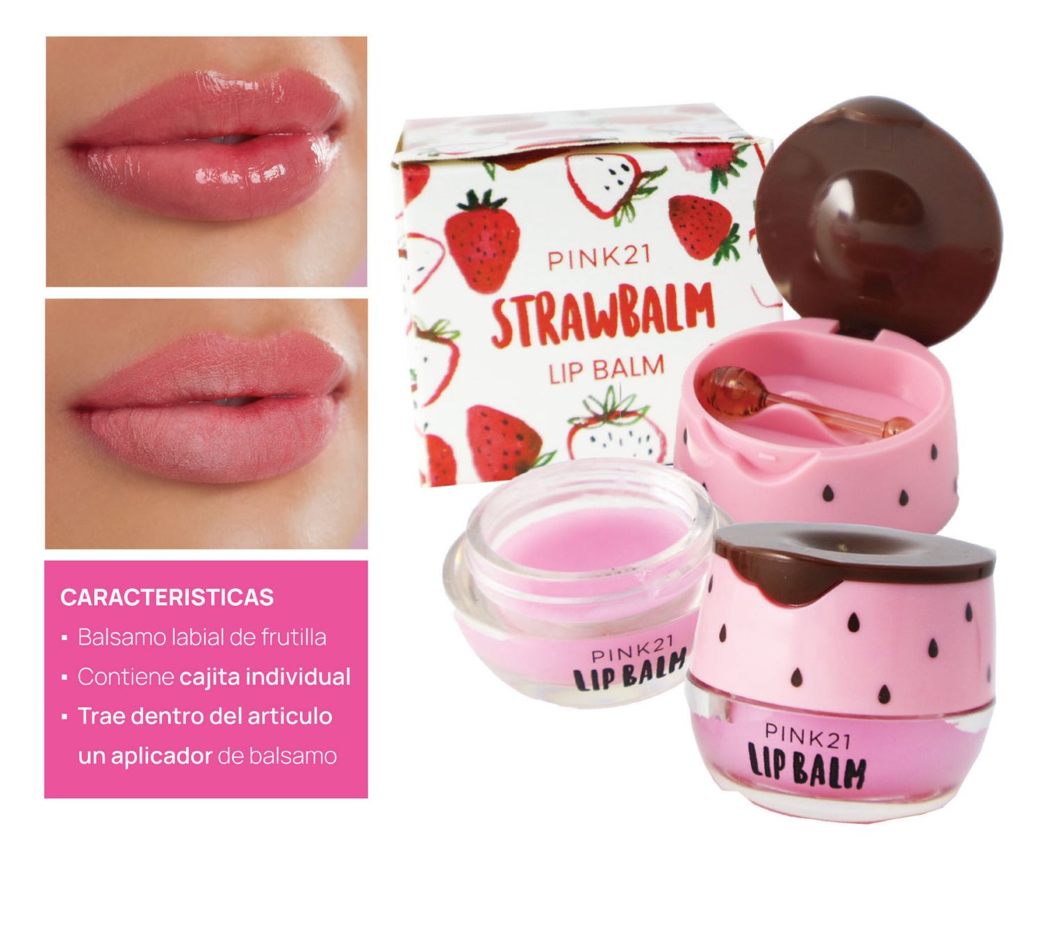 BALSAMO LABIAL EFECTO MAGICO &quot;STRAWBLAM&quot; - PINK21
