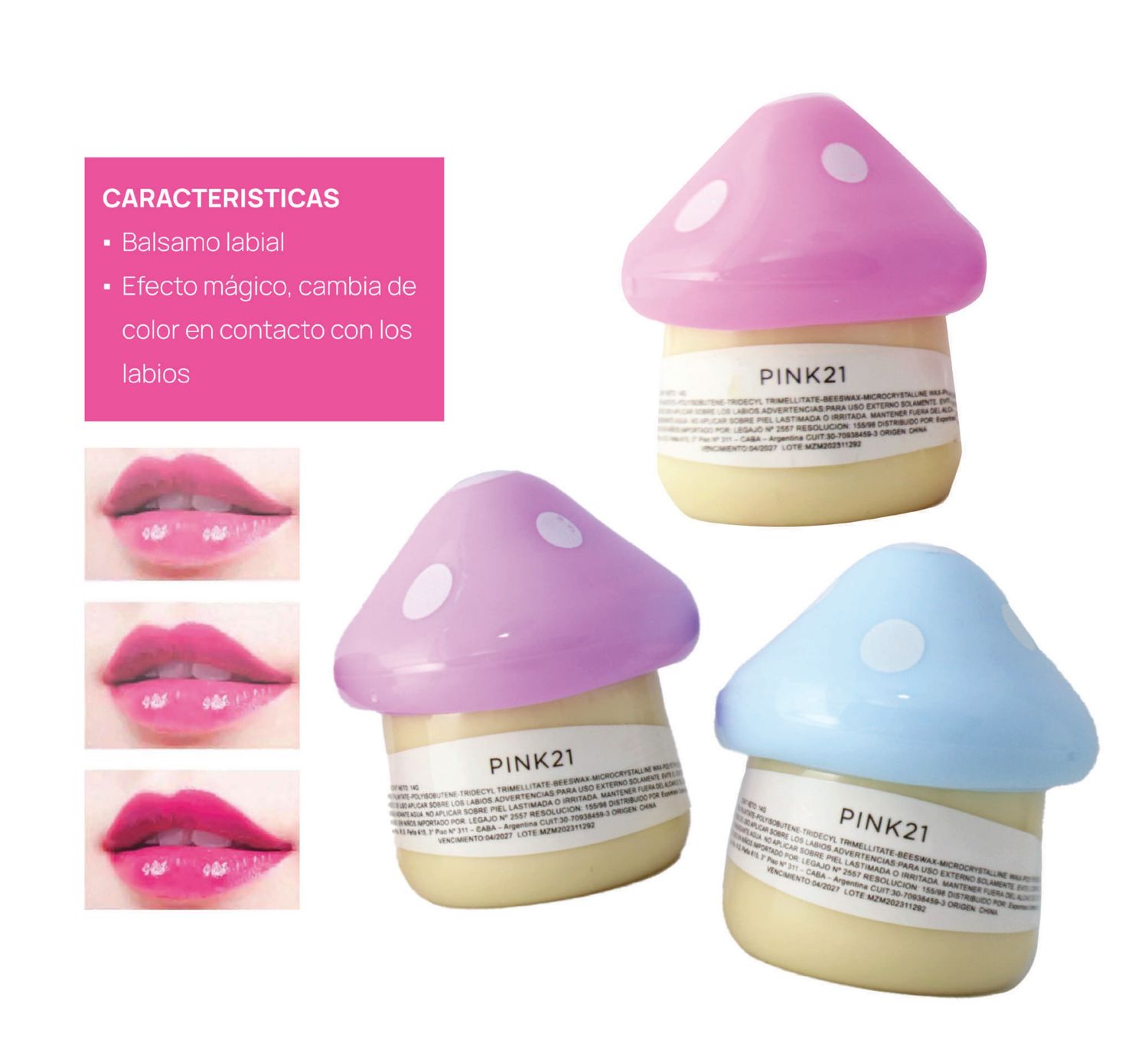 BALSAMO LABIAL EFECTO MAGICO &quot;MUSH LIP&quot; LIPBALM - PINK21