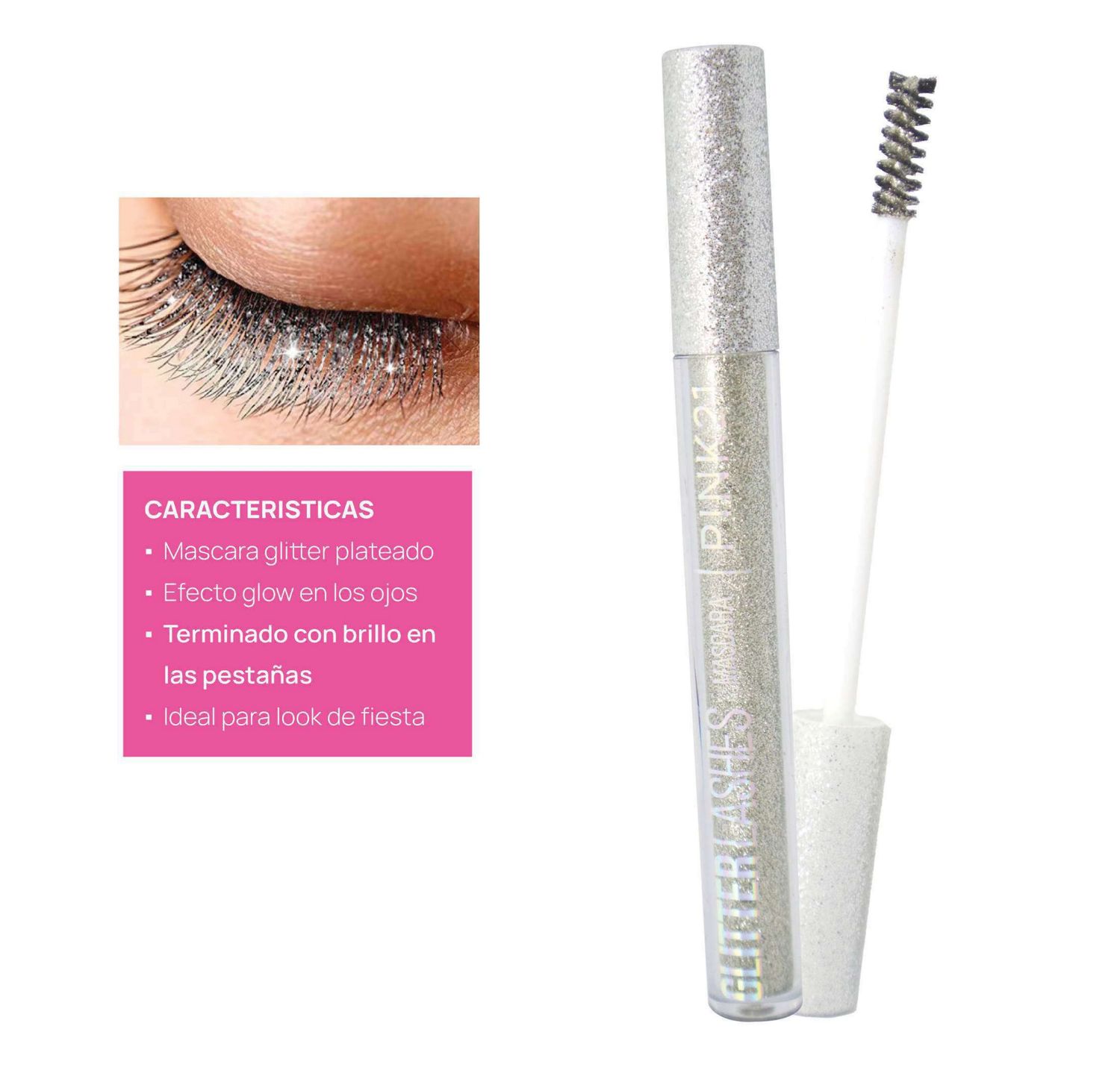 MASCARA DE PESTAÑAS TRANSPARENTE &quot;GLITTER LASHES&quot; - PINK21