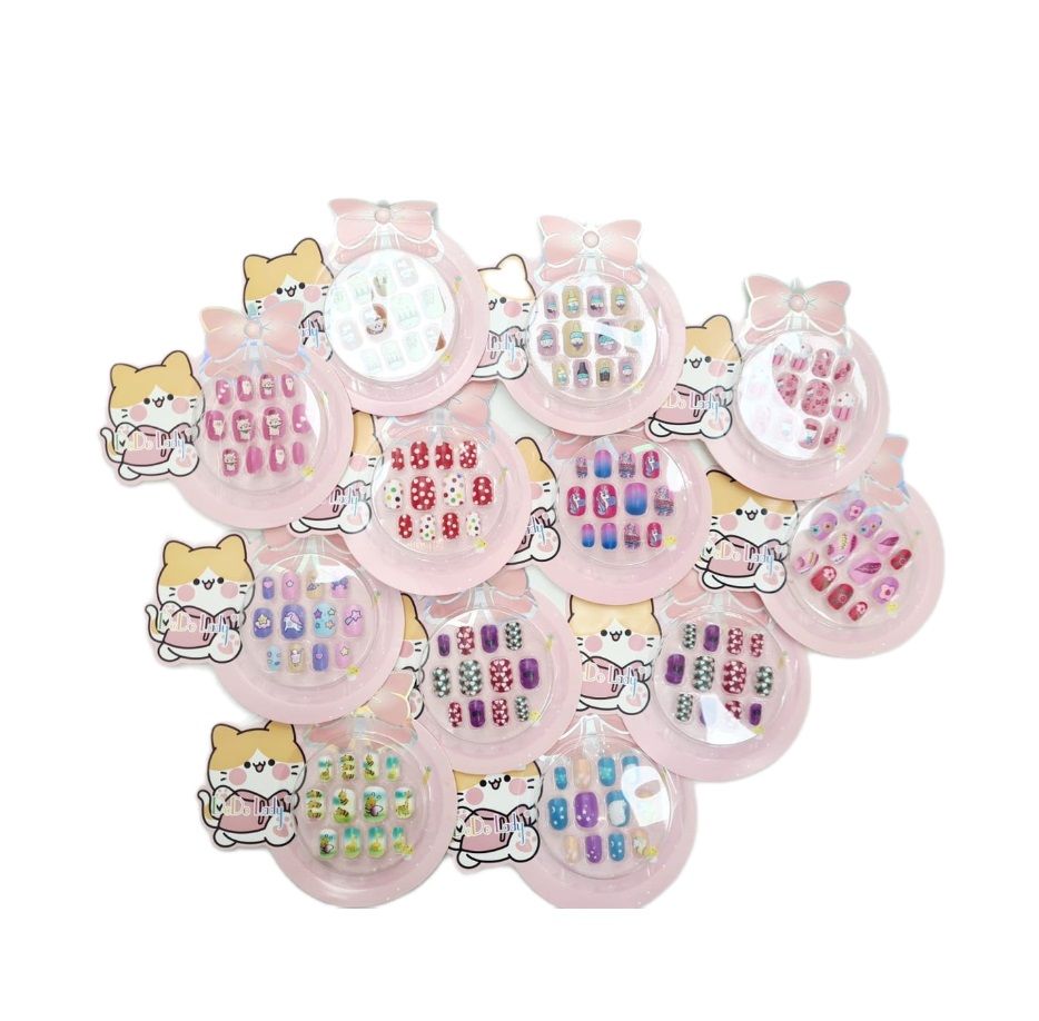 UÑAS POSTIZAS CON DISEÑO PARA NENA 12 PIEZAS CON PEGAMENTO