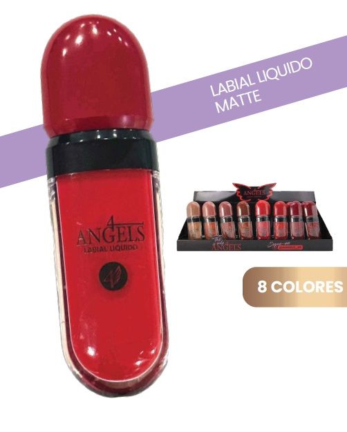 LABIAL LÍQUIDO MATTE 4 ANGELS – 8 COLORES SURTIDOS