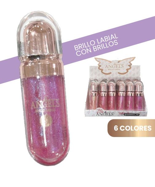 BRILLO LABIAL CON GLITTER 6 COLORES BRILLANTES - 4 ANGELS