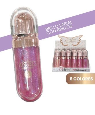 BRILLO LABIAL CON GLITTER 6 COLORES BRILLANTES - 4 ANGELS