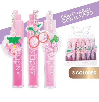 BRILLO LABIAL CON LLAVERO  3 COL. DIVERTIDOS - 4 ANGELS