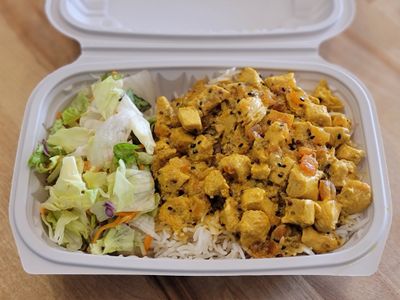 Chicken Achari over Rice