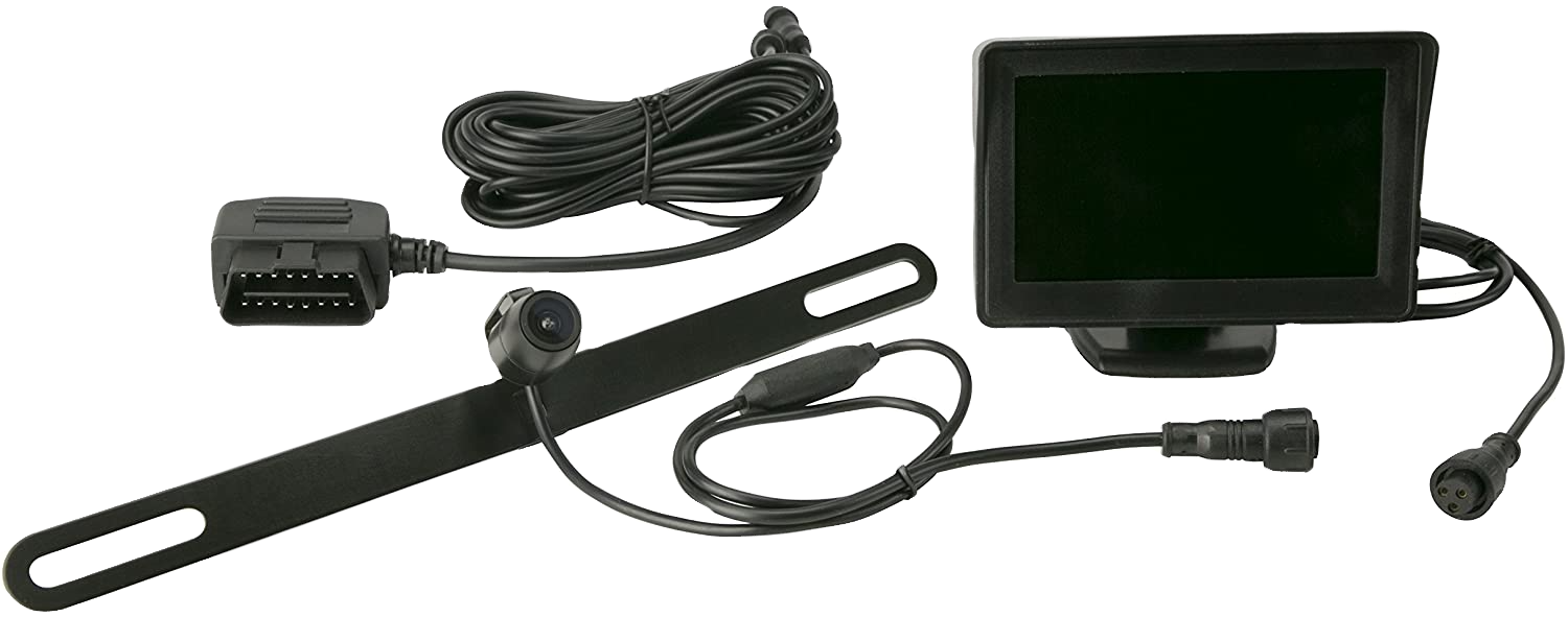 Scosche D4TFCAMK Black Back System with 4.3” TFT Color LCD Dash Monitor and License Plate Frame Camera