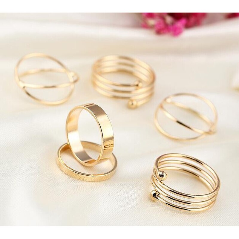 Women's Band Ring Ring Set Midi Rings 6pcs Gold Metal Alloy Circle Geometric Ladies Vintage Party Holiday Jewelry Elephant