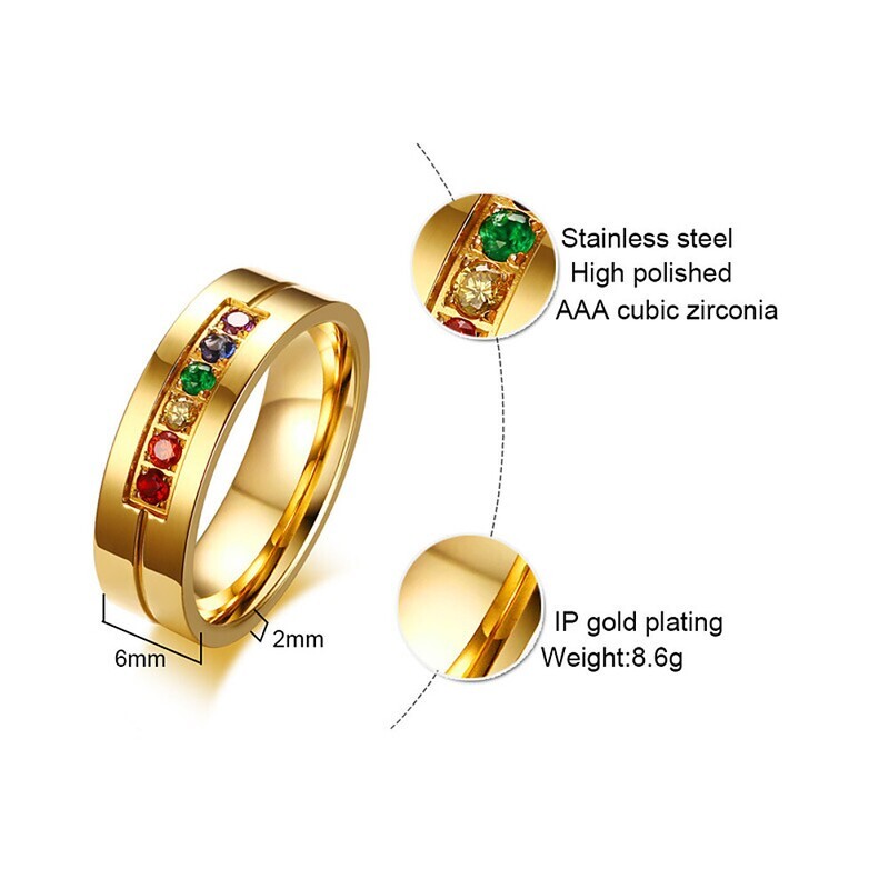 Men's Women's Band Ring 1pc Silver Stainless Steel Imitation Diamond Colorful Wedding Party Jewelry Rainbow