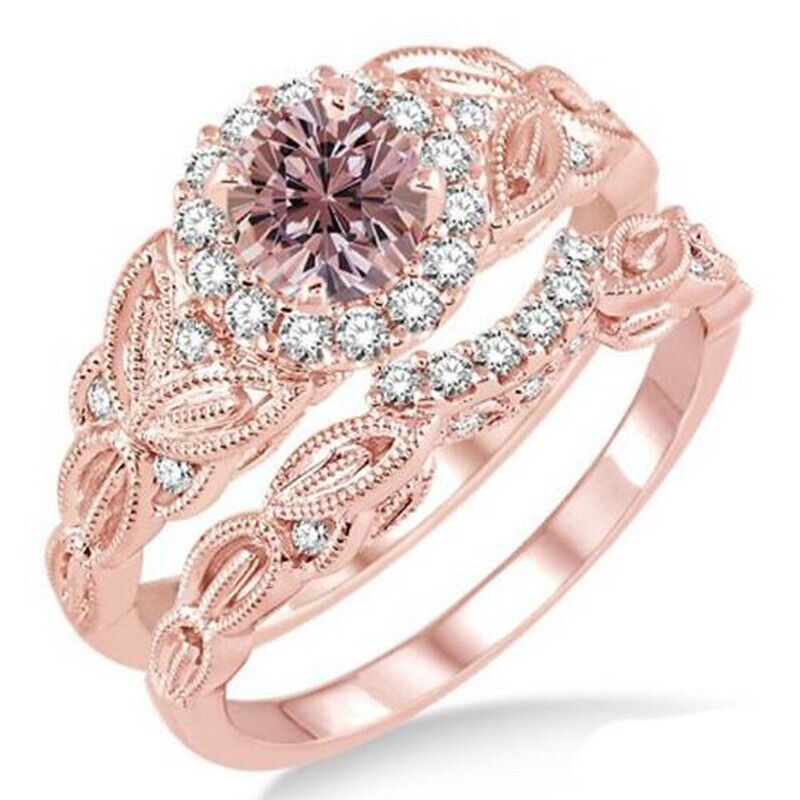 Women's Ring Set Micro Pave Ring Cubic Zirconia 2pcs Rose Gold Copper Rose Gold Plated Geometric Luxury Unique Design Wedding Gift Jewelry Classic Flower Cool Lovely