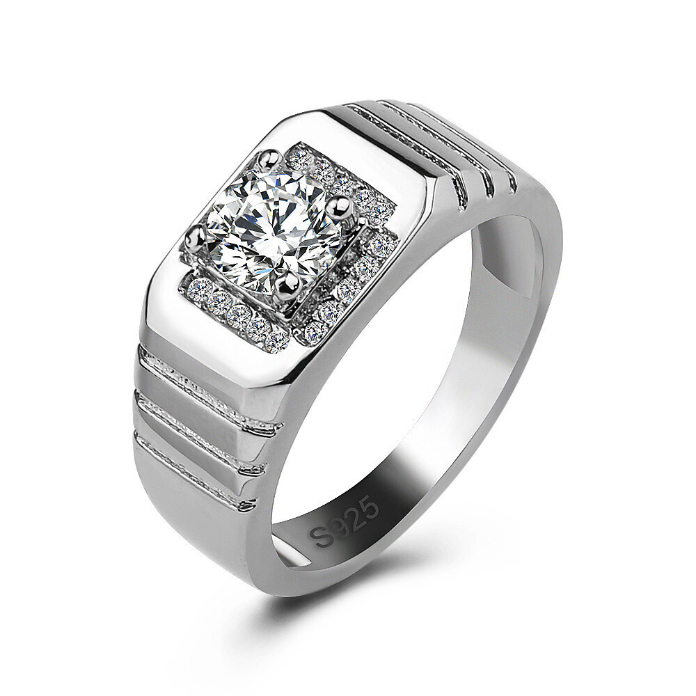 Men&#39;s Band Ring Ring Cubic Zirconia 1pc White Copper Silver-Plated Geometric Stylish Luxury Party Gift Jewelry Classic Cool