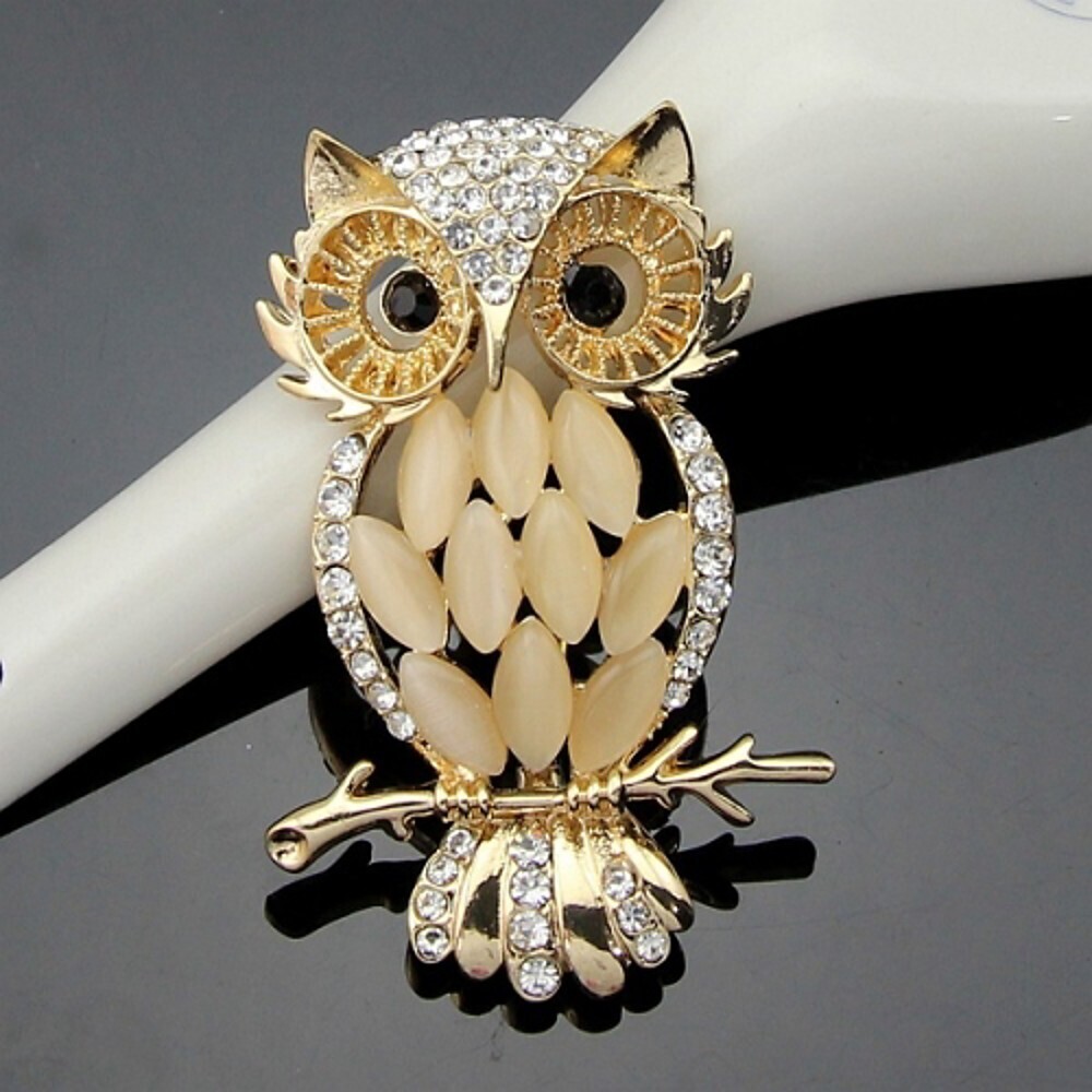Women&#39;s Brooches Owl Ladies Work Fashion Cute Crystal Cubic Zirconia Brooch Jewelry Gold For Wedding Party Special Occasion Anniversary Birthday Gift
