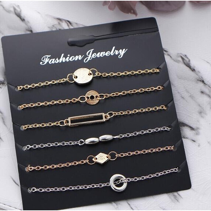 6pcs Women's Chain Bracelet Pendant Bracelet Ladies Basic Metal Bracelet Jewelry Gold For Daily Street