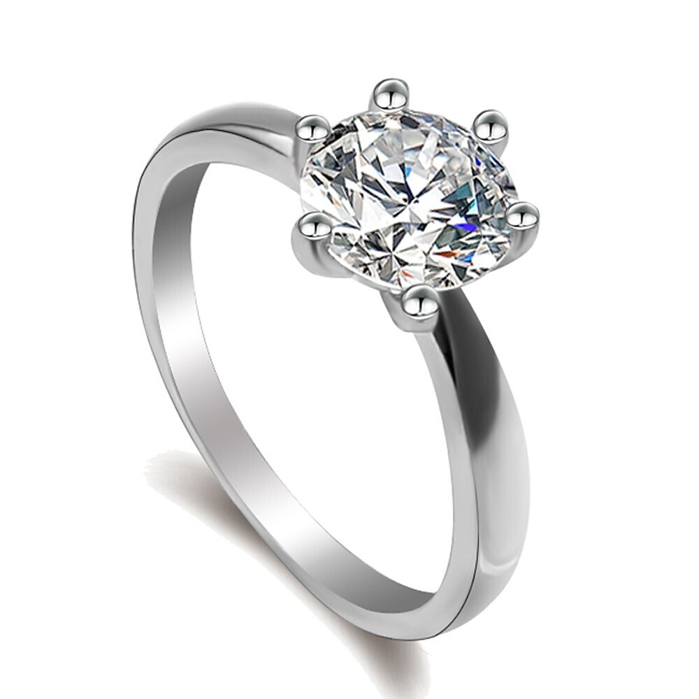 Women&#39;s Ring Micro Pave Ring 1pc Silver Brass Platinum Plated Imitation Diamond Six Prongs Ladies Classic Fashion Wedding Engagement Jewelry Solitaire Simulated Love Courage Lovely