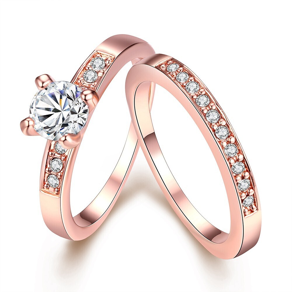 Women&#39;s Band Ring Ring Set Midi Rings Diamond Cubic Zirconia tiny diamond 2pcs Silver Rose Gold Copper Gold Plated Rose Gold Plated Circle Ladies Simple Fashion Wedding Gift Jewelry Solitaire Round