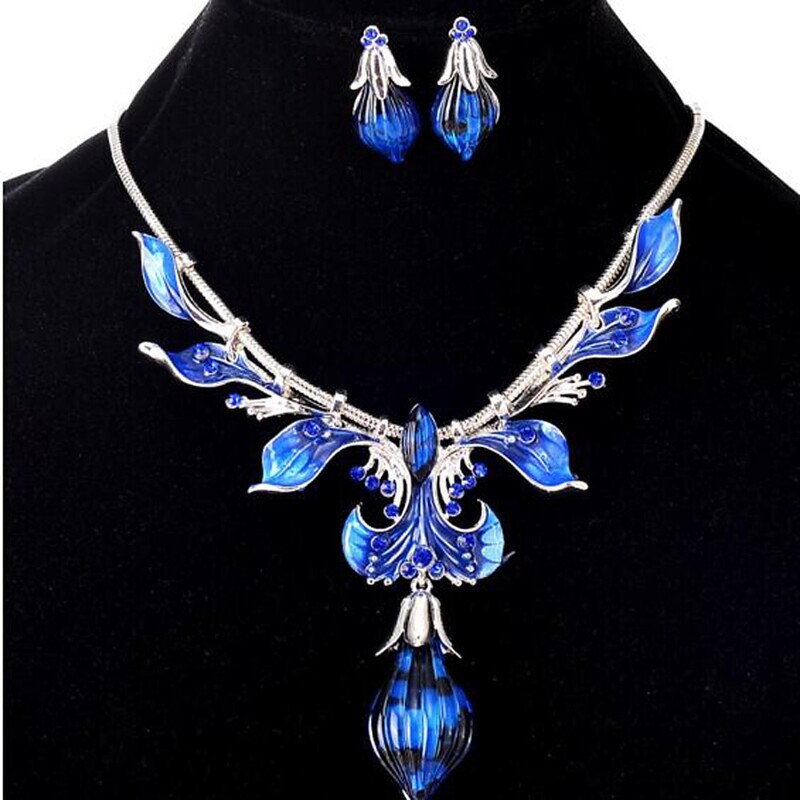 Women's Sapphire Crystal Jewelry Set Flower Flower Peacock Ladies Bohemian Boho Resin Rhinestone Earrings Jewelry Purple / Red / Blue For Wedding Party Daily
