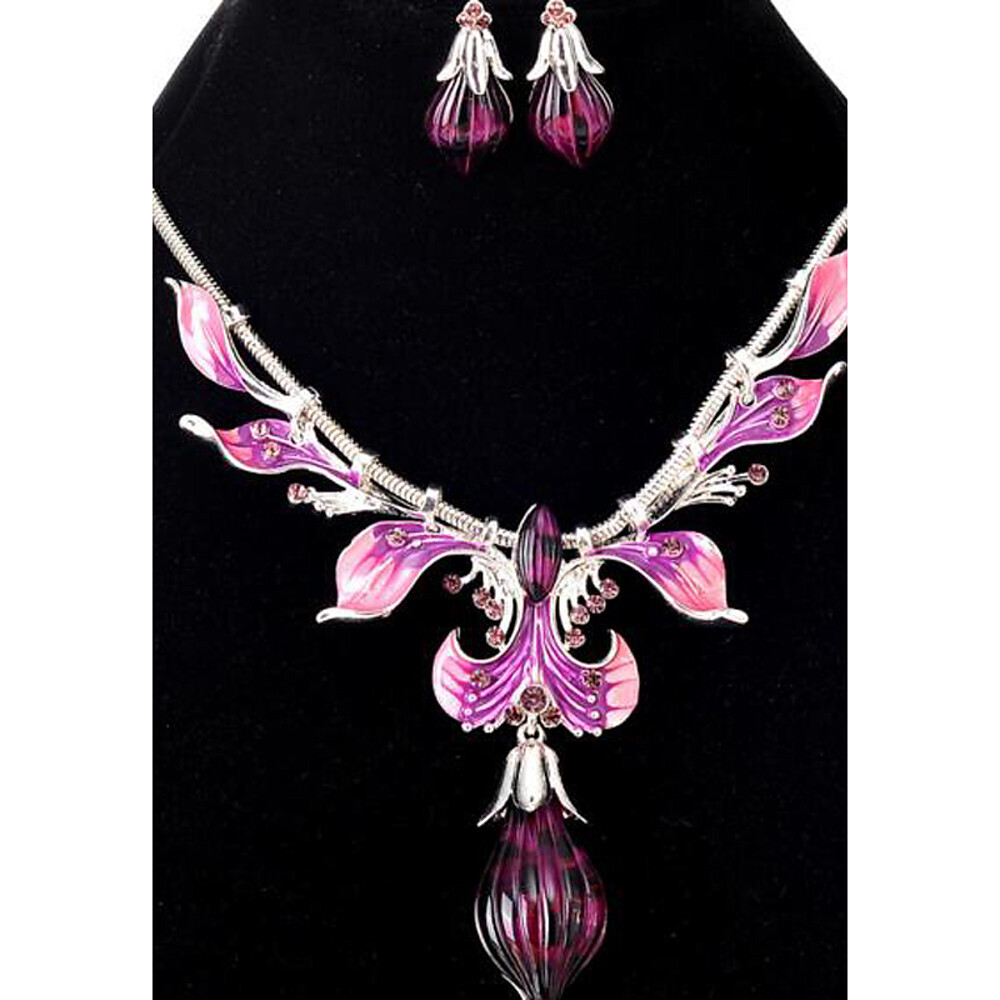 Women&#39;s Sapphire Crystal Jewelry Set Flower Flower Peacock Ladies Bohemian Boho Resin Rhinestone Earrings Jewelry Purple / Red / Blue For Wedding Party Daily