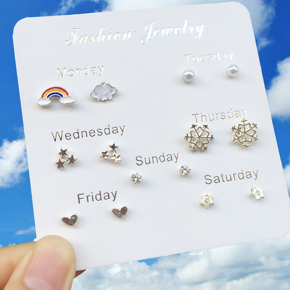 Women&#39;s Stud Earrings Earrings Earrings Set Mismatched Star Snowflake Rainbow Korean Sweet Fashion Cute Earrings Jewelry Silver For Stage Street Holiday Work Promise