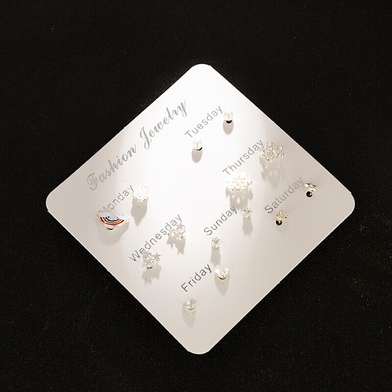 Women's Stud Earrings Earrings Earrings Set Mismatched Star Snowflake Rainbow Korean Sweet Fashion Cute Earrings Jewelry Silver For Stage Street Holiday Work Promise