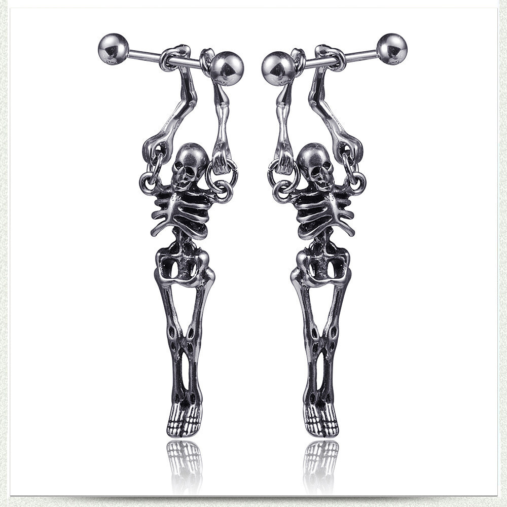 Men&#39;s Women&#39;s Stud Earrings Chandelier Skull Statement Unique Design Punk Baroque Gothic Stainless Steel Earrings Jewelry Silver For Daily Carnival Street Club Bar 2pcs
