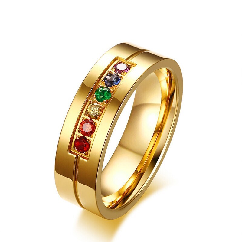 Men&#39;s Women&#39;s Band Ring 1pc Silver Stainless Steel Imitation Diamond Colorful Wedding Party Jewelry Rainbow