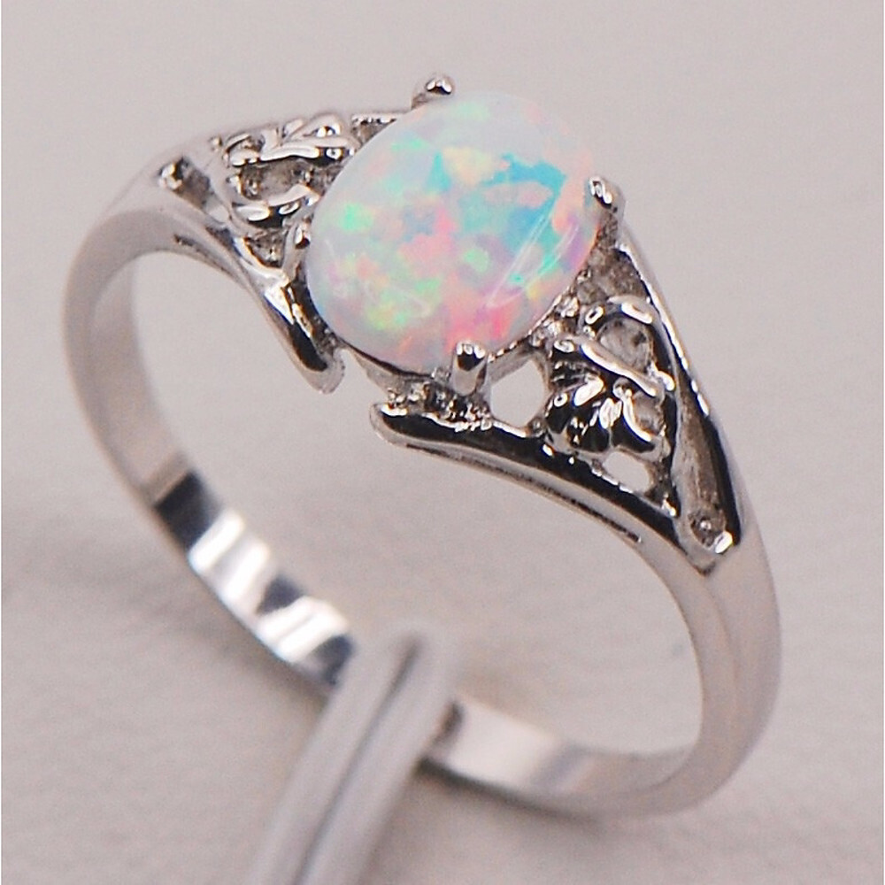 Women&#39;s Ring Synthetic Opal Moonstone 1pc Rainbow Stone S925 Sterling Silver Round irregular Ladies Stylish Natural Gift Going out Jewelry Stylish Solitaire Flower Shape Pear