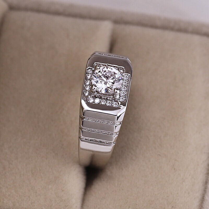 Men's Band Ring Ring Cubic Zirconia 1pc White Copper Silver-Plated Geometric Stylish Luxury Party Gift Jewelry Classic Cool