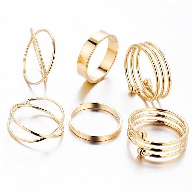 Women&#39;s Band Ring Ring Set Midi Rings 6pcs Gold Metal Alloy Circle Geometric Ladies Vintage Party Holiday Jewelry Elephant