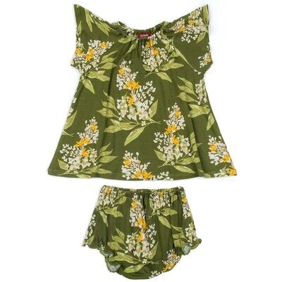 Milkbarn S/S Green Floral Dress & Bloomer Set