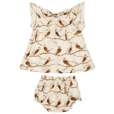 Milkbarn S/S Owl Dress & Bloomer Set