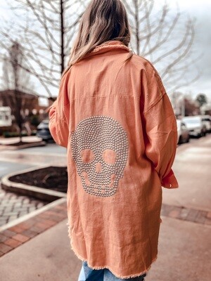 Peach Skull Studded Frayed Jacket
