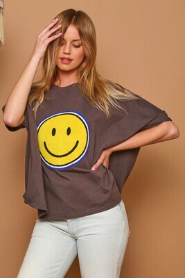 Smiley Terry Patch Dolman Sleeve Top
