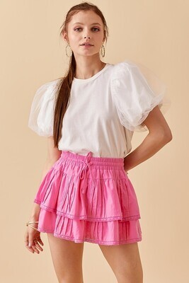 White Tulle Puff Sleeve Top