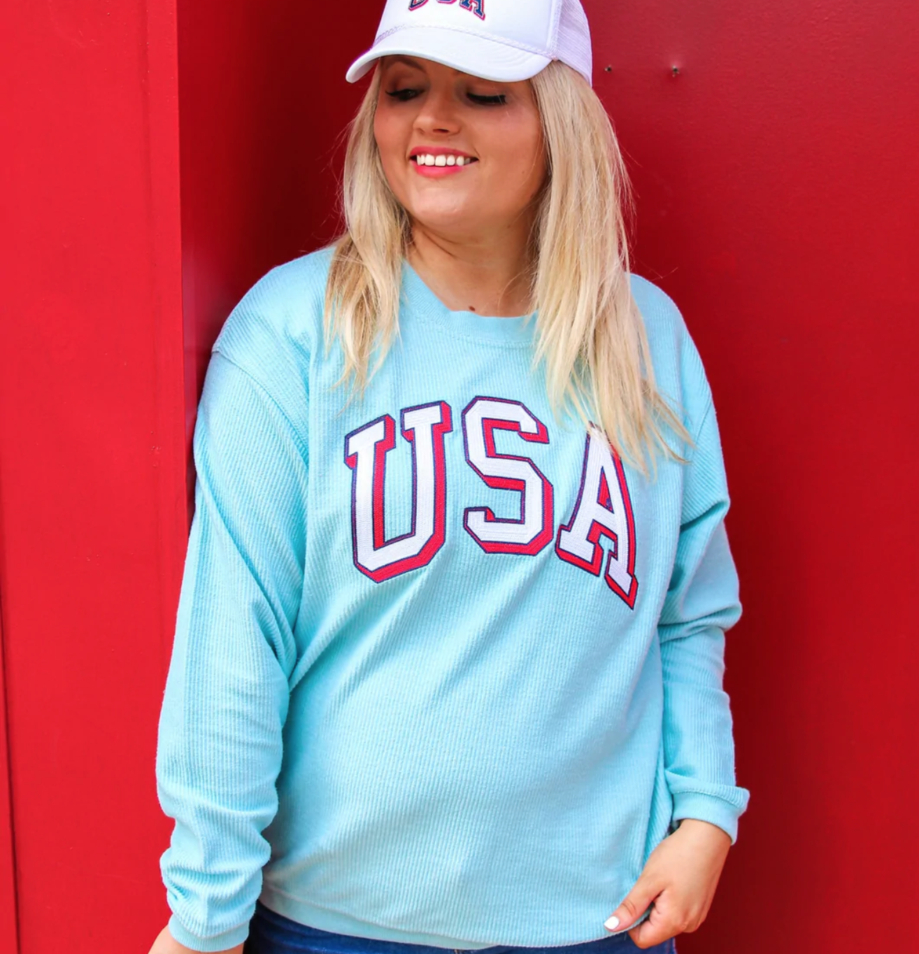USA Embroidered Corded Sweatshirt
