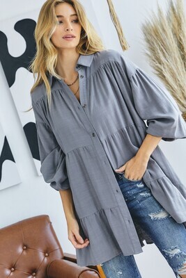 Solid Button Down Dress w/ Pockets