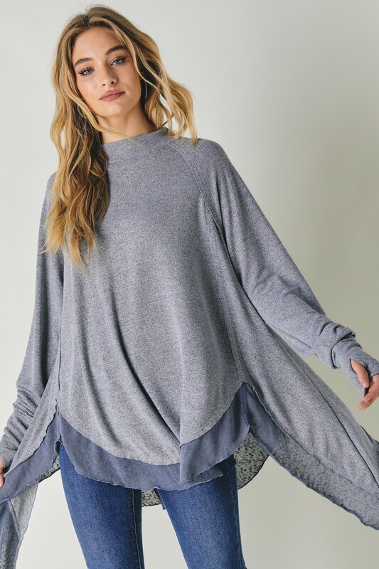 Heather Gray Mock Neck Oversized Top