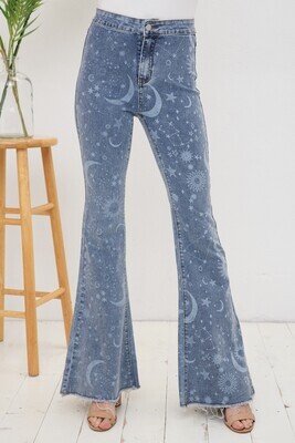 Cosmic Constellations Babe Printed Flare Jeans 