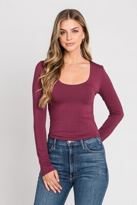 Solid Long Sleeve Scoop Neck Basic Top