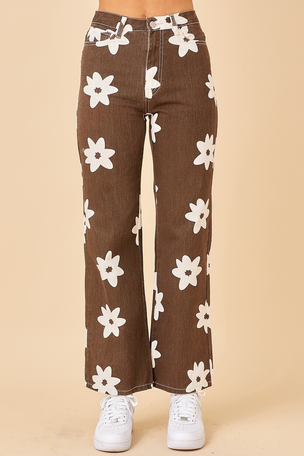 Brown Daisy Print Pants